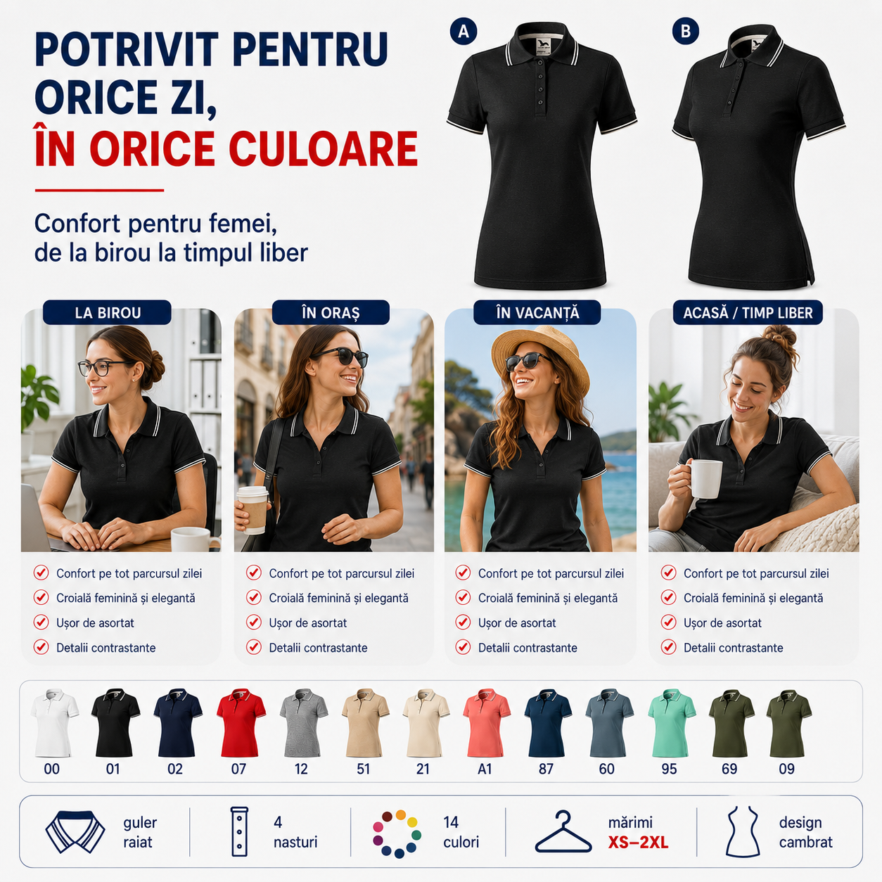 Tricou Polo Damă Malfini 233 Focus disponibil &icirc;n 14 nuanțe pentru femei